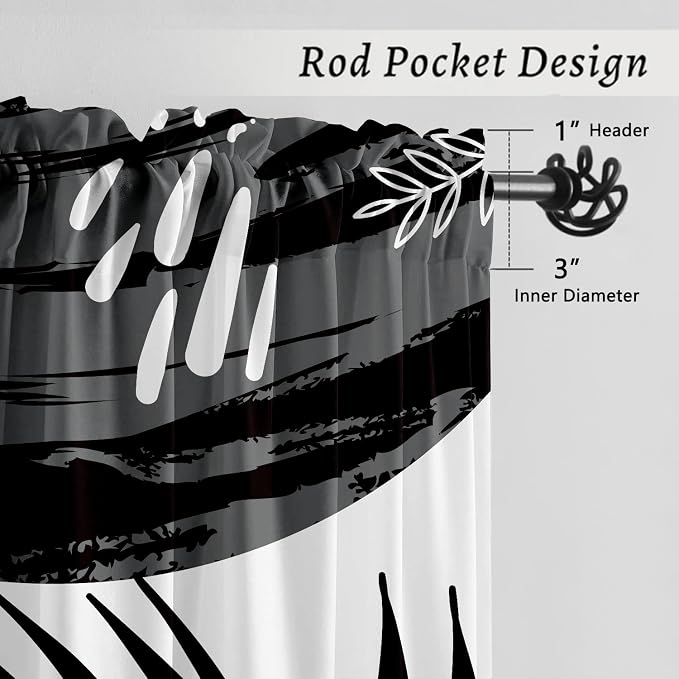 Boho Mid Century Black and White Living Room Curtains, 84 Inch Modern Arch Sun Leaves Light Filtering curtains for Dining Room, Black Gray Abstract Geometric Line Bedroom Curtain, Home Decor, 2 Panels