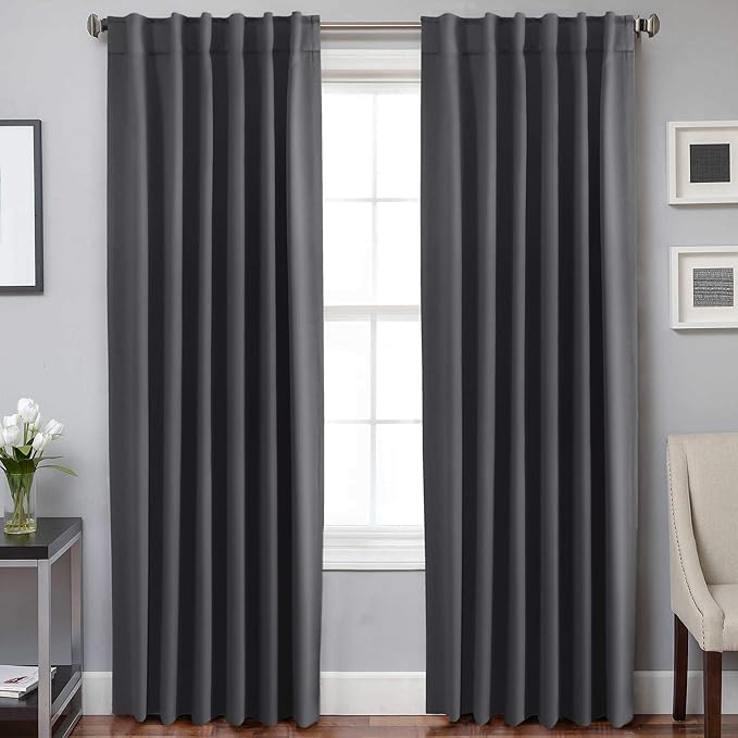 H.VERSAILTEX Blackout Curtains Thermal Insulated Window Treatment Panels Room Darkening Blackout Drapes for Living Room Back Tab/Rod Pocket Bedroom Draperies, 52 x 96 Inch, Charcoal Gray, 2 Panels