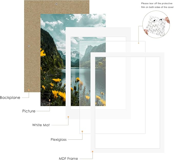 Picrit 14x20 Picture Frame 3 Pack, White Poster Frame, Display Poster 12 x 16 with Mat or 14 x 20 without Mat for Horizontal or Vertical Wall Mounting