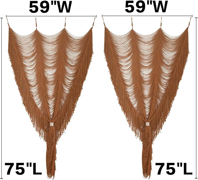 Flber 2 Panels Macrame Curtains Brown 59" W x 75" H Light Filtering Window Curtains Semi Sheer Drapes Room Divider Door Curtain, Wedding Backdrop Soft Neutral Window Treatment for Living Room Bedroom