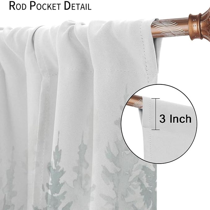 Green Forest Curtains, Watercolour Nature Misty Simple Pine Tree Tree Forest Plant Blackout Windows Treatments, Thermal Insulated Drapes for Kids Boys Girls Living Room Bedroom 42x54in