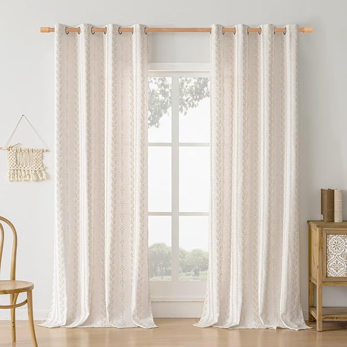 BGment Boho Curtains Leaf Floral Print Cottage Core Botanical Curtains for Living Room Light Filtering Curtain 96 Inch Long for Farmhouse Rustic, Each 52 Inch Wide, 2 Panels Set, Sand