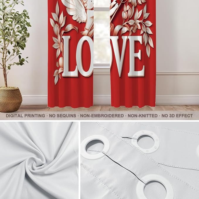 Shrahala Cupid Love Thermal Insulated Blackout Window Curtains, Romantic Love Long Drapes for Bedroom/Living Room with Plastic Grommet, 52X84 Set of 2