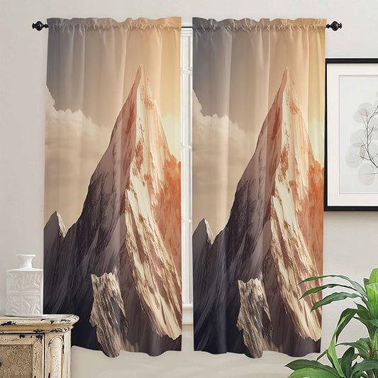 Kitchen Tier Curtains 72 inches Long, Mountains Natural Landscape Alps Window Curtains for Living Room Bath Cafe,Rod Pocket Light Filtering Drapes Short Half Window Treatment Tiers 2 Panels