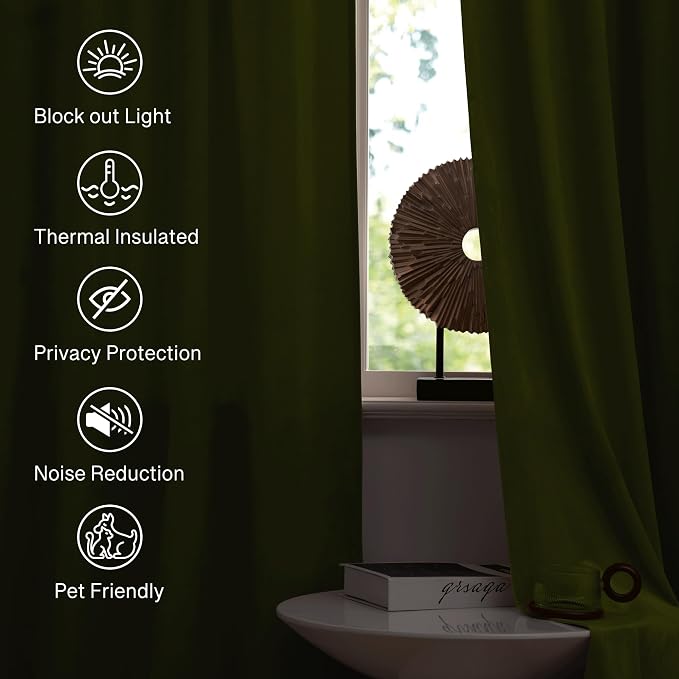 StangH Olive Green Christmas Curtains Elegant Velvet Room Darkening Curtains for Office, Heavy Soft Drapes for Dining Room, Earthy Tone Home Decor, W52 x L94, 2 Panels