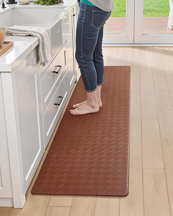 Color&Geometry Anti Fatigue Cushioned Kitchen Floor Mats,17"X47",Runner Rug Non Slip Waterproof,Memory Foam Padded Standing Mat for Front Sink,Brown
