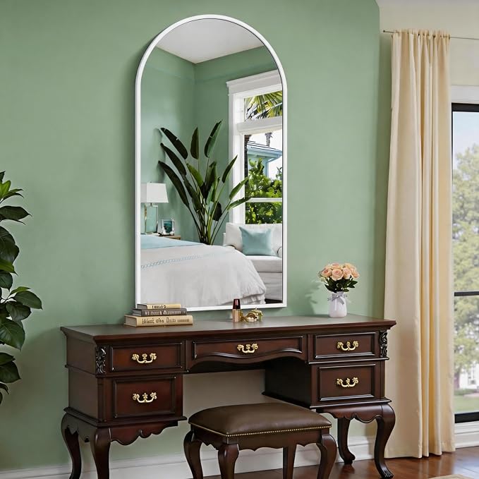 CIRCUMI Arched Wall Mirror, 24"x48" White Arched Mirror with Tempered Glass, Metal Frame, Large Size for Bathroom, Living Room,Entryway,Over Sink, Arch Mirror for Decor,Shatterproof&Crystal-Clear