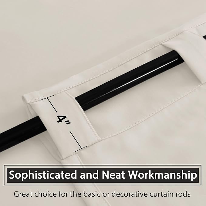 H.VERSAILTEX Back Tab Curtains 102 Inch Long for Living Room, Rod Pocket Room Darkening Thermal Insulated Blackout Curtains, 52 x 102 Inch, Ivory, 2 Panels