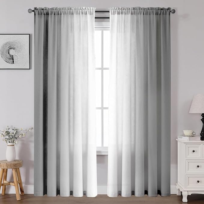 Grey and Grayish White Curtains for Living Room 84 Inch Length Ombre Curtains 2 Panel Bedroom Gray Curtains Rod Pocket Light Filtering Window Curtain Modern Gradient Drapes