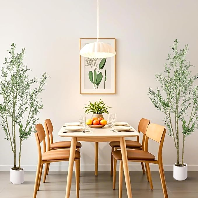 Artificial Fake Olive Tree 6FT Tall 2Pack with White Planter Faux Silk Olive Tree for Home Living Room Office Decor Faux Artificial Plants Indoor with Fruit & Free Moss