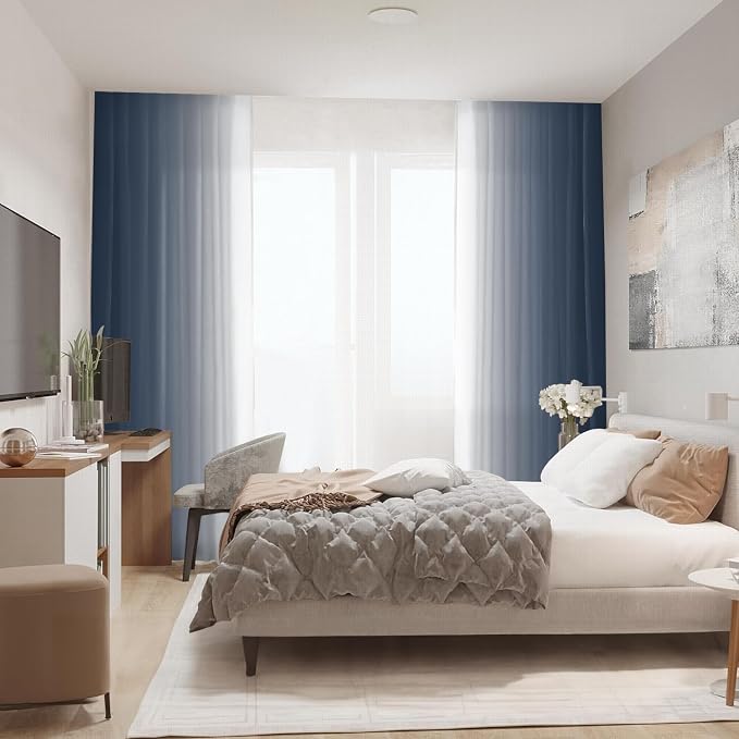 Blue Curtains 84 Inch Length 2 Panel Set Blue White Ombre Curtains for Living Room Bedroom Farmhouse Ombre Light Filtering Window Curtain Modern Gradient Drapes