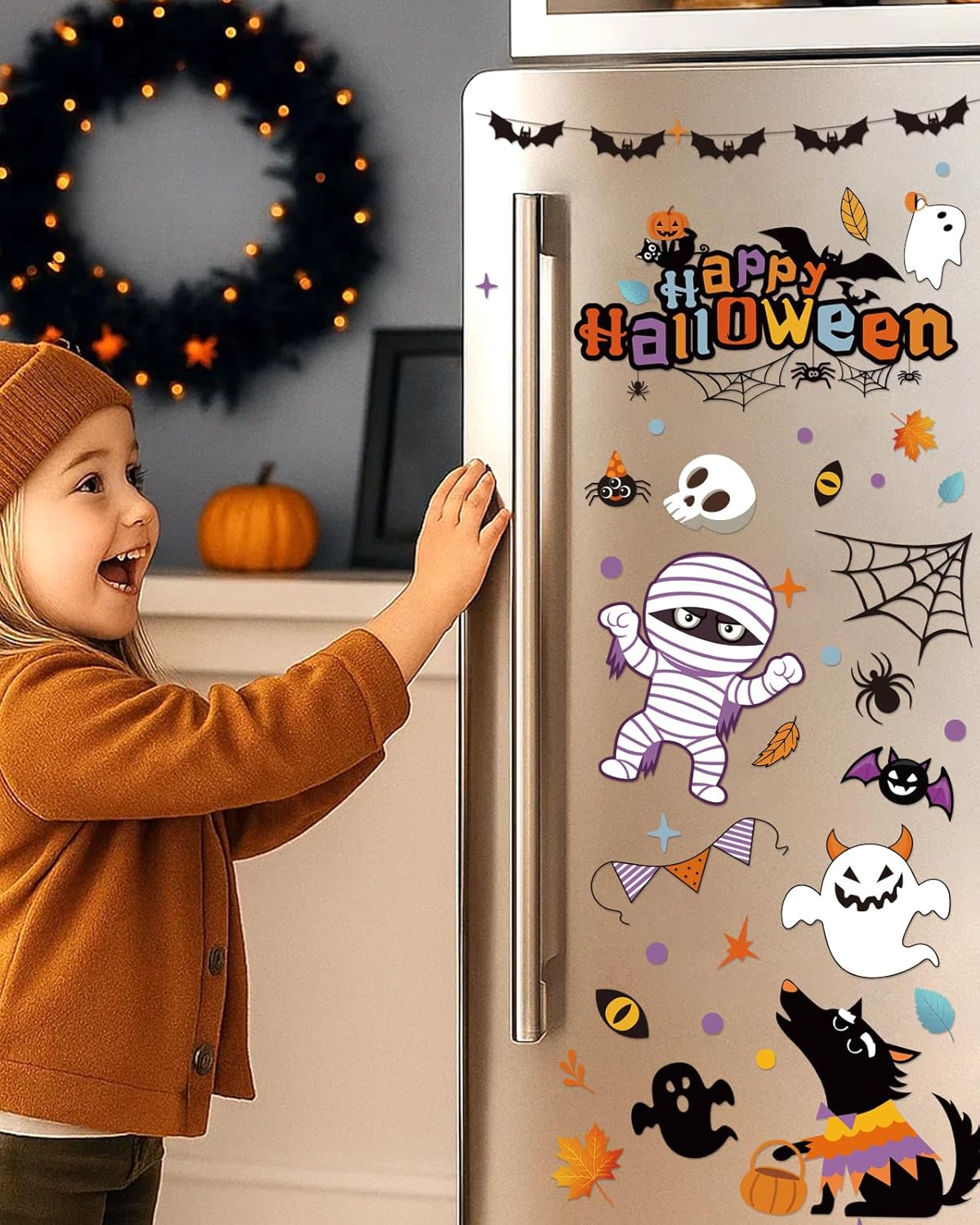 Halloween Window Clings - 9 Sheets 213 Pcs Happy Halloween Window Decorations Indoor for Home Party Eyes Pumpkin Ghost Bats Witch Stickers for Glass Double-Sided Removable Static Glass Decals