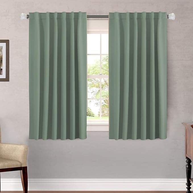 H.VERSAILTEX Blackout Curtains Thermal Insulated Window Treatment Panels Room Darkening Curtains for Bedroom Back Tab/Rod Pocket Small Window Curtains (2 Panels, Green Bay, 52 x 54 Inch)