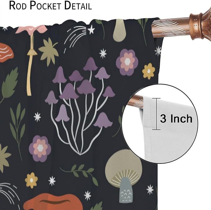 Mushroom Curtains,Colorful Plant Forest Botanical Print Window Treatments for Bedroom Living Room Kitchen Cartoon Herbs Floral Window Drapes 2 Panels Set,Total Size 42 x 54 Inch