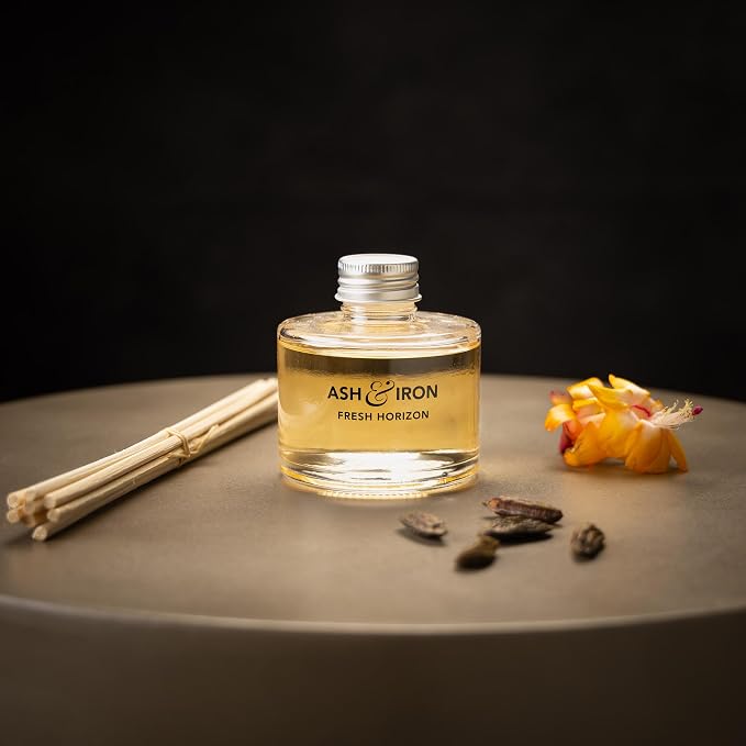 Luxury Reed Diffuser for Home & Bathroom – Ash & Iron Fresh Horizon, Crisp Alpine Air & Cactus Blossom, 125 mL, 4–7 Month Duration