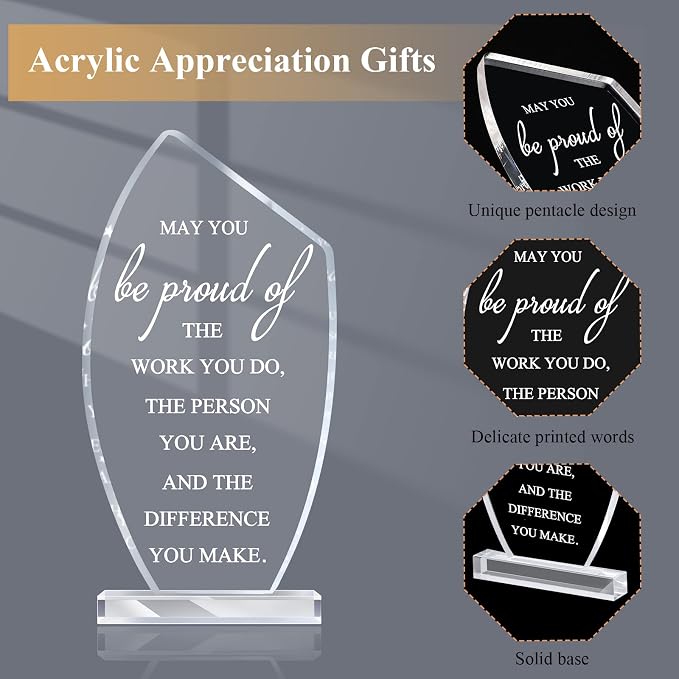 Bucherry 10 Pcs Employee Appreciation Awards for Coworker Acrylic Thank You Trophy May You Be Proud of The Work You Do Sign Prizes Retirement Goodbye Farewell Gift for Women Men(Proud)