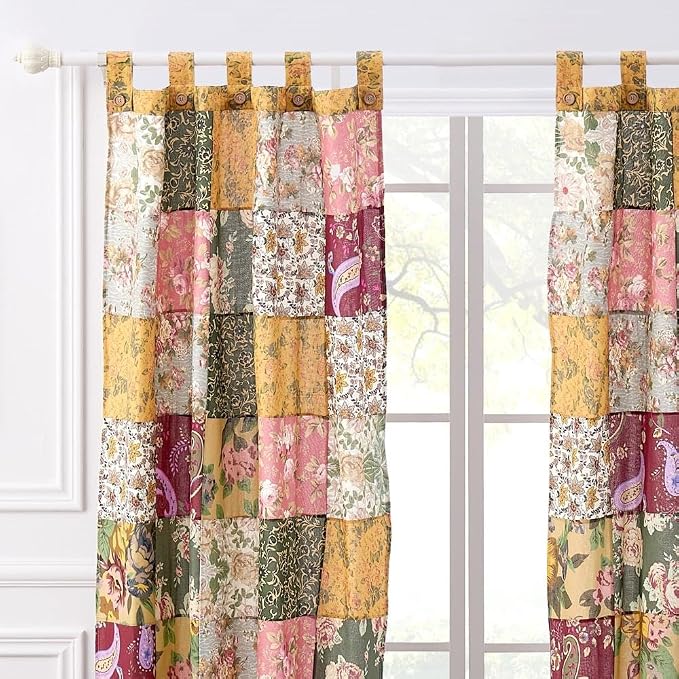 Greenland Home Antique Chic Authentic Patchwork Curtain Panel Set, 84 x 84 inches, Includes Two (2) 42 W x 84 L Panels