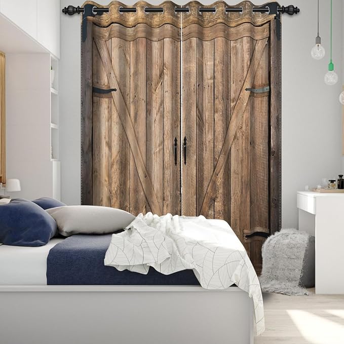 Rustic Curtains Vintage Wood Barn Door Old Garage Door American Native Country Farmhouse Farm Style Rural Art Architecture Living Room Bedroom Window Drapes Treatment,26x84 inch,2 Panels
