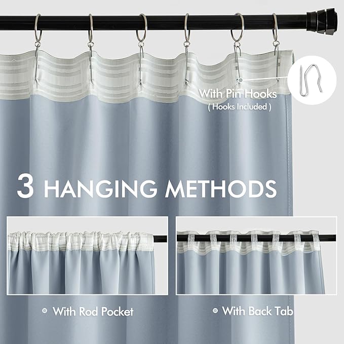 MIULEE Light Blue Back Tab Blackout Curtains 72 Inches Long 2 Panels Set for Living Room Bedroom Privacy, Rod Pocket/Pinch Pleat Thermal Insulated Room Darkening Pleated Light Blocking Drapes