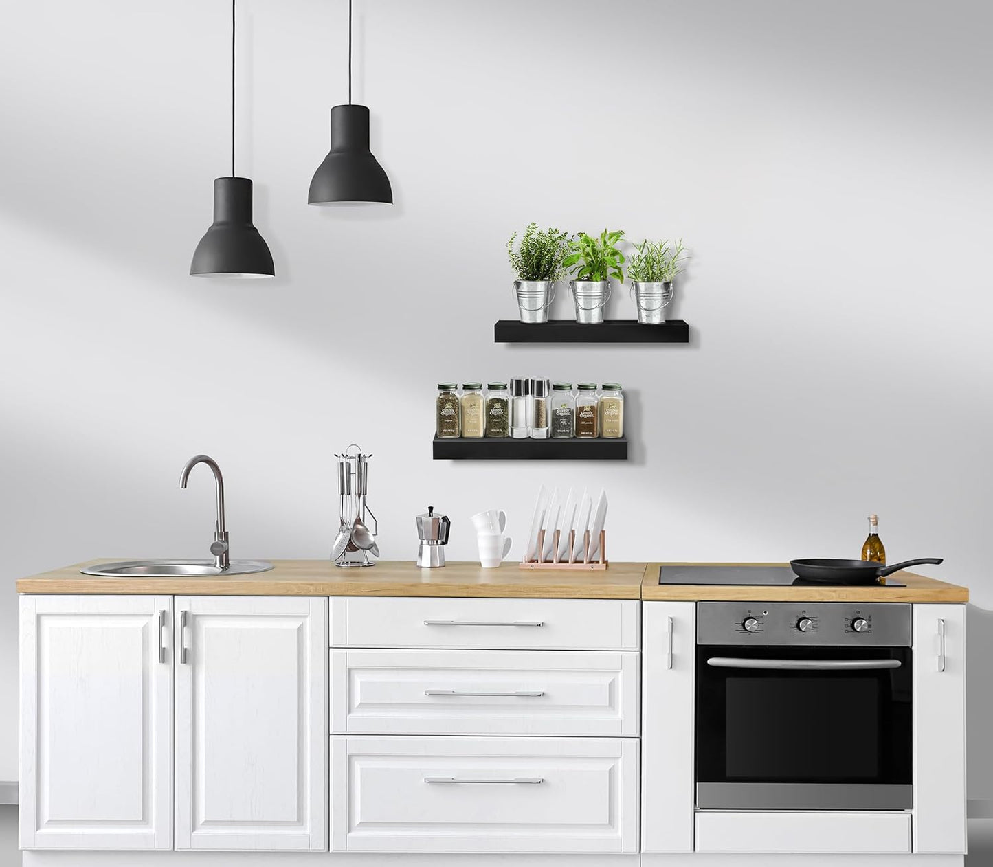 Sorbus Floating Shelves for Wall, Bathroom Shelves Wall Mounted for Kitchen, Bedroom, Bathroom Storage Over Toilet, Hanging Book Shelf for Wall Home Decor Living Room (Black, 2 Pack)