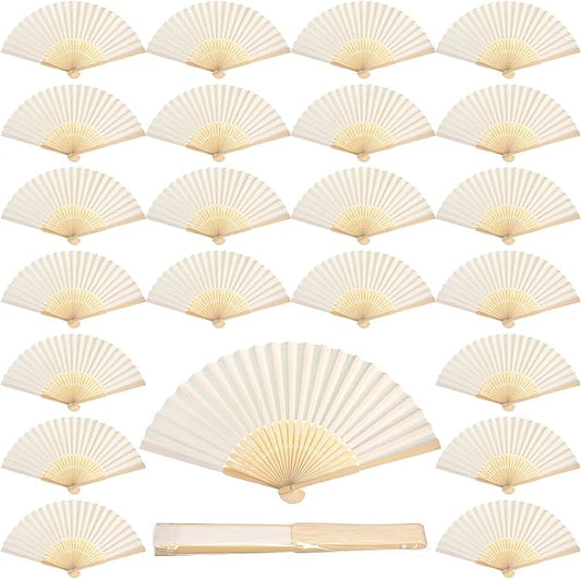 Qunclay 6 Pcs Paper Hand Fans Bulk Bamboo Folding Handheld Wedding Fans for Bridal Dancing Party Favors Church Home Decoration Gift DIY Supplies Stage Props in OPP Individual Package (White)
