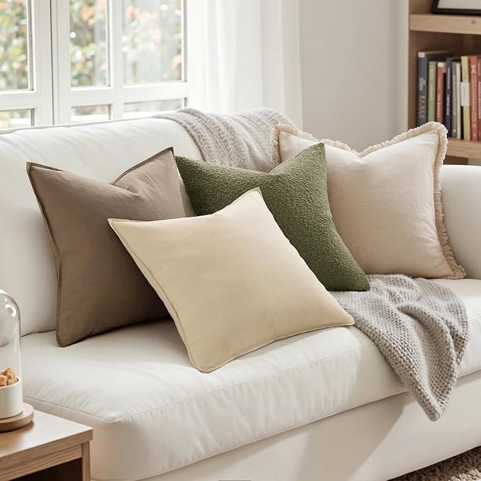 MIULEE Pack of 2 Decorative Linen Pillow Covers 24x24 Inch Beige | Boho Farmhouse Modern Soft Accent Euro Shams Throw Pillows for Bed Neutral Cushion Covers Sofa Couch Living Room Home Decor