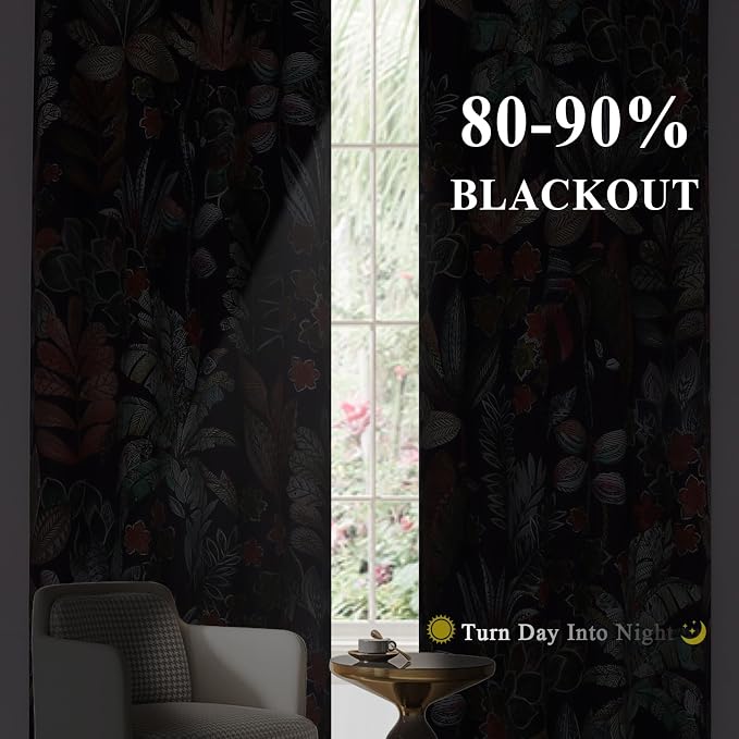 Estelar Textiler Purple Floral Blackout Boho Curtains 63 inch Long for Bedroom,Grommet Thermal Insulated Room Darkening Noise Reducing Curtains & Drapes for Living Room,52Wx63L,2 Panel