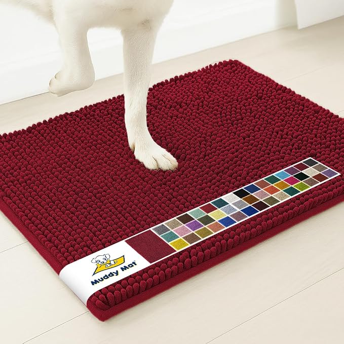 Muddy Mat® | Super Water Absorbent Door Mat Indoor, Microfiber Quick Dry Chenille Entryway Rug, Slip Resistant Front Door Mat, Indoor Mats for Entryway, Machine Washable Pet Rug, Maroon 20" x 33"