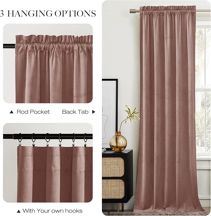 NICETOWN Dusty Pink Velvet Curtains and Drapes for Bedroom, Home Decor Panels for Home Theatre/Film Room/Stage (Set of 2, Rod Pocket Design, 84 inches Long)