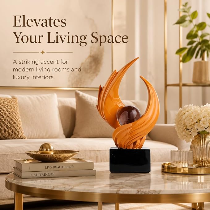 AWNR Gold Abstract Sculpture House Decor Aesthetic - Home Décor Accents for Nightstand, Shelves, Dining Room, Entryway Table, Office, Desk Accessories (Orange B)
