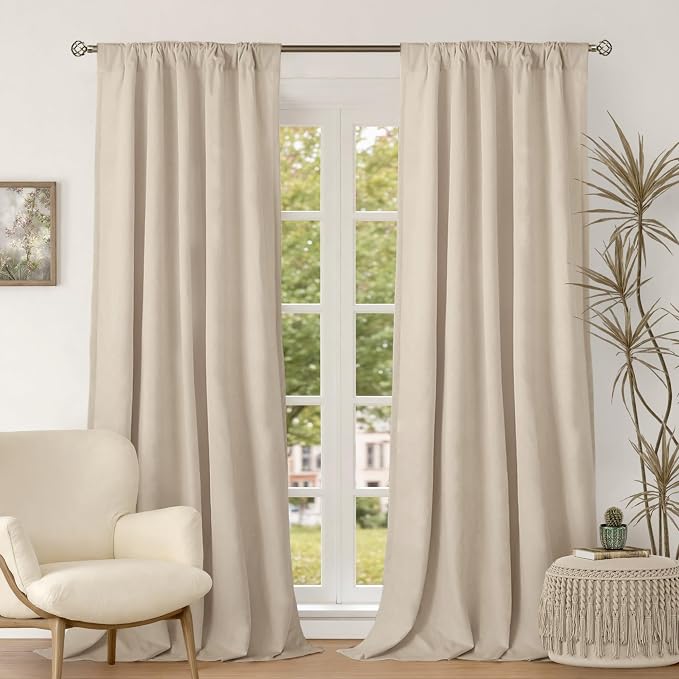 BGment Cream Beige Velvet Curtains 84 Inches for Living Room, Thick Luxury Thermal Insulated Blackout Curtains Soundproof Back Tab and Rod Pocket Super Soft Drapes for Bedroom, 2 Panels, 42 x 84 Inch