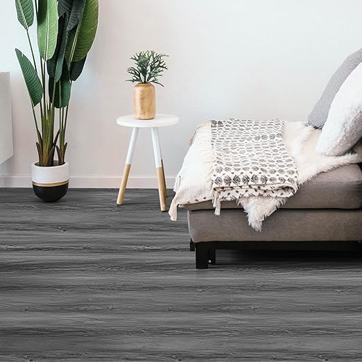 Wood Grain Peel and Stick Floor Tiles – 11.8” Width, Full Roll Length of 118" – Versatile Design for Any Space, Grey Self Adhesive Vinyl Flooring, Waterproof and Non-Slip Features