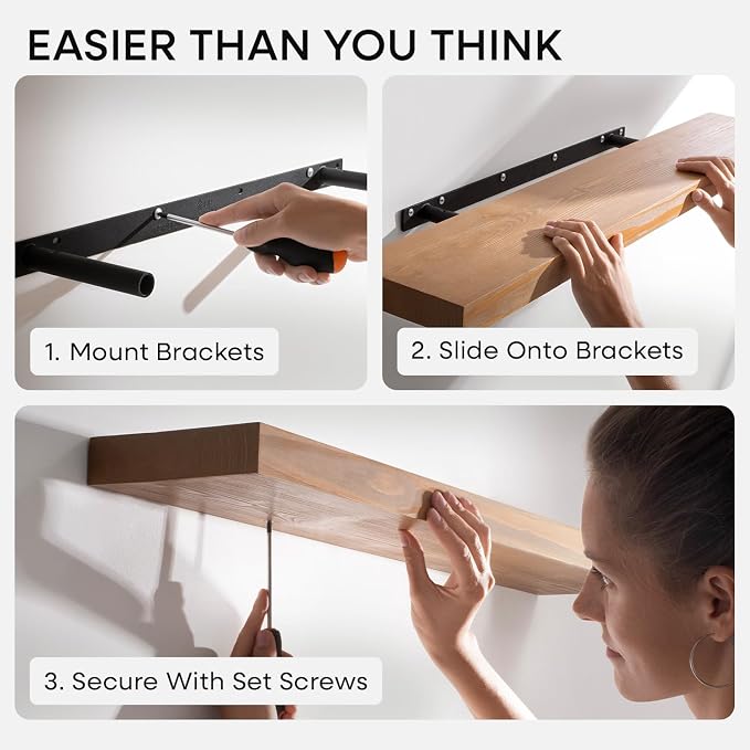 Homeforia 24 inch Golden Oak Floating Shelf, High End Solid Real Wood 24inch Small Floating Shelves for Wall Mounted, Oak Wooden 24in Floating Shelves, Heavy Duty Bracket, 24 X 6.5 X 1.75 in, Set of 3