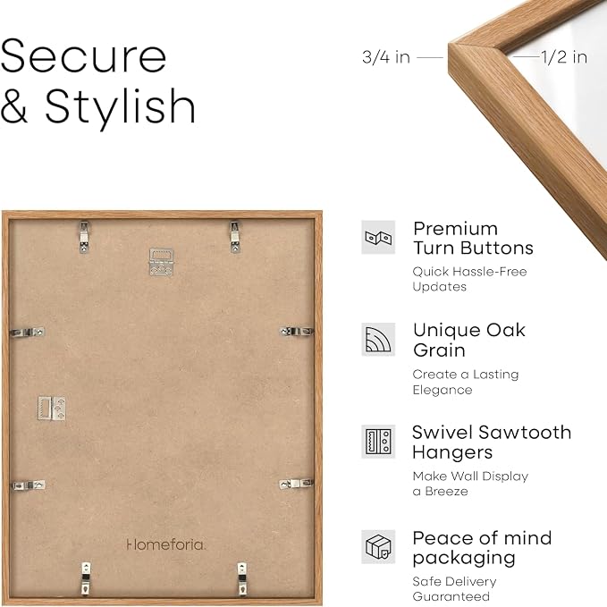 Homeforia 11x18 Diploma Frame with Photo, High End Natural Oak 11 x 18 Certificate Wood Frames with Mat 8.5x11 Diploma and 5x7 Picture, 18x11 Wooden Document Frames, Tempered Glass, Wall Kit, Set of 3