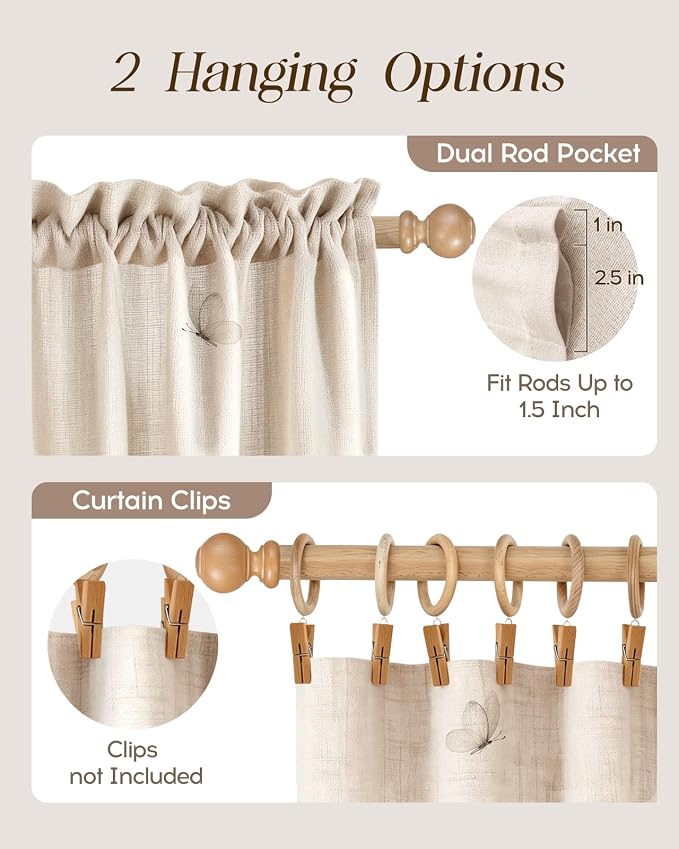 Miss Adola Floral Kitchen Tier Curtains - 18 Inch Length Linen Blend Farmhouse Cafe Curtains Vintage Small Window Treatments Over Sink Rod Pocket for Bathroom Living Room Light Filtering, 2 Panels