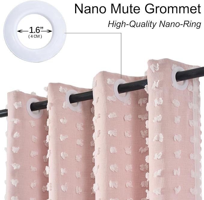 Cute Pink Blackout Curtain for Girls Room 63 Inches Long 1 Panel Thermal Insulated Double Layer Curtains Pom Pom Overlay Boho Light Blush Darkening Nursery Curtains & Drapes 63 Inch Length