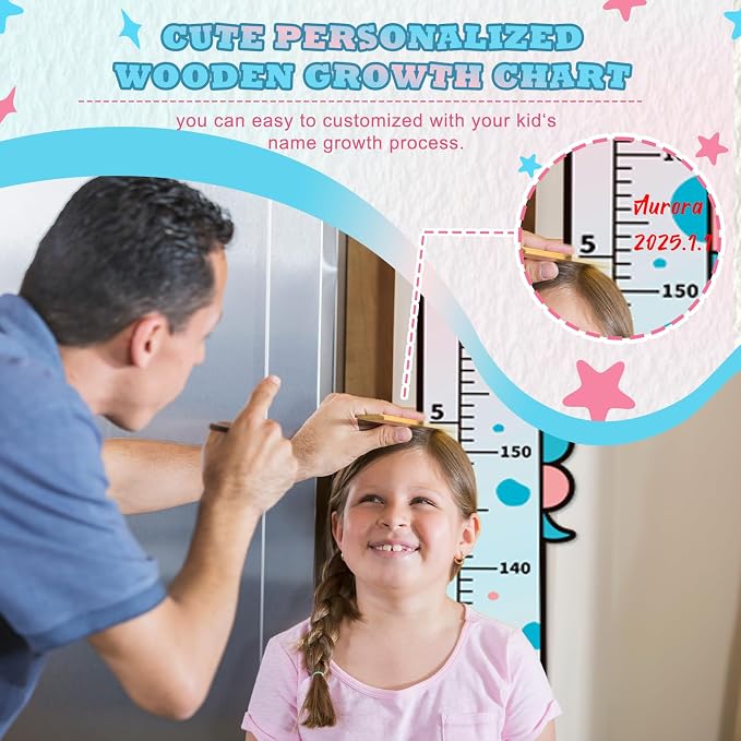 Wooden Growth Chart for Kids,Giraffe Height Chart for Boy Girls,Measuring Board for Kids Height,for Child's Room,Nursery Decor Decoration Wall Art (Blue and Pink Gradient Giraffe)