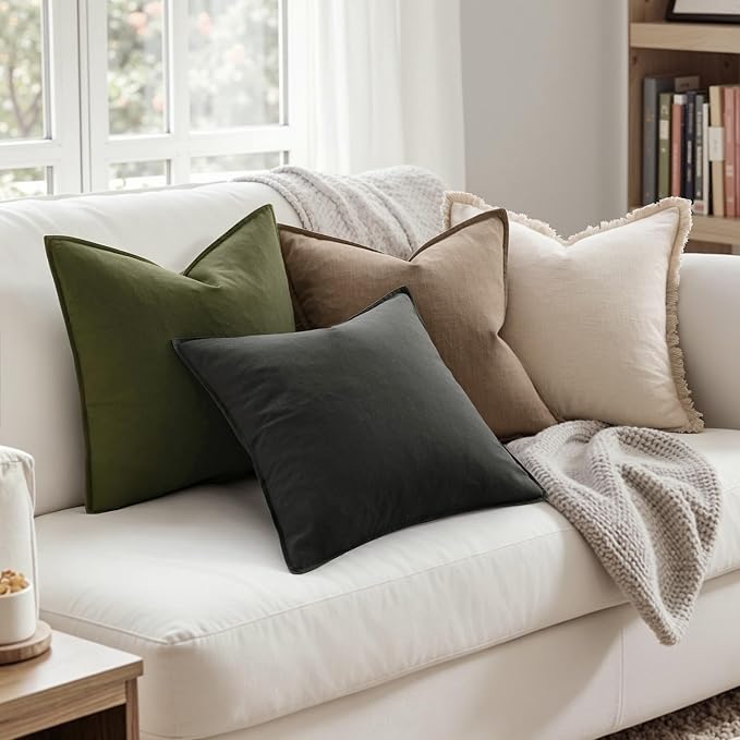 MIULEE Pack of 2 Decorative Linen Pillow Covers 24x24 Inch Dark Gray | Boho Farmhouse Modern Soft Accent Euro Shams Throw Pillows for Bed Neutral Cushion Covers Sofa Couch Living Room Home Decor