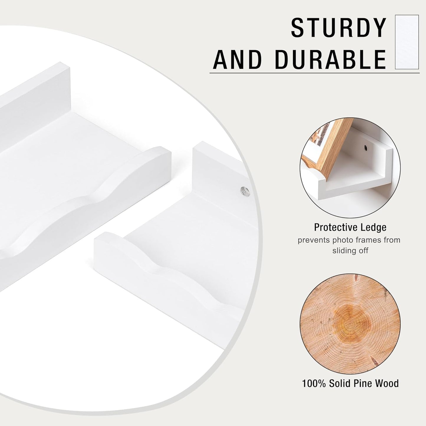 Fun Memories Picture Ledge Shelf for Wall, 48 inch Pine Wood Nursery Book Shelves Set of 2- Wall Book Shelves for Kids Room, Home Decor - Kitchen Spice-White