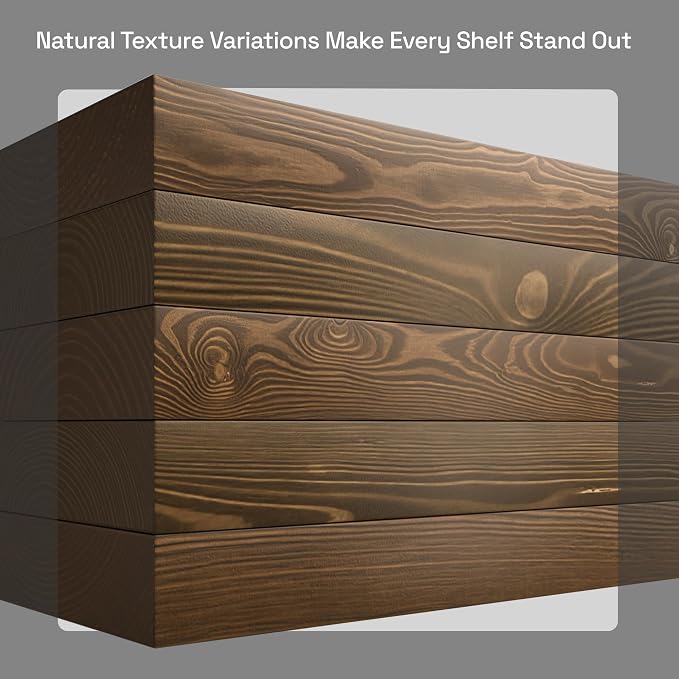 Solid Wood Floating Shelves for Wall 30 Inches Long, Walnut Wooden Shelf | Real Wood, Large Bathroom Shelf, 30 Inch, Heavy Duty, Kitchen Bedroom Rustic Farmhouse, Walnut Finish, 30W × 6.7D, Set of 2