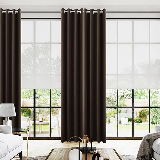 KOUFALL 108 Inch Blackout Curtains for Living Room,Dark Brown Luxury Satin Polyester Grommet Rustic Farmhouse 9FT Floot to Ceiling Curtains for Sliding Glass Door 2 Panels Set