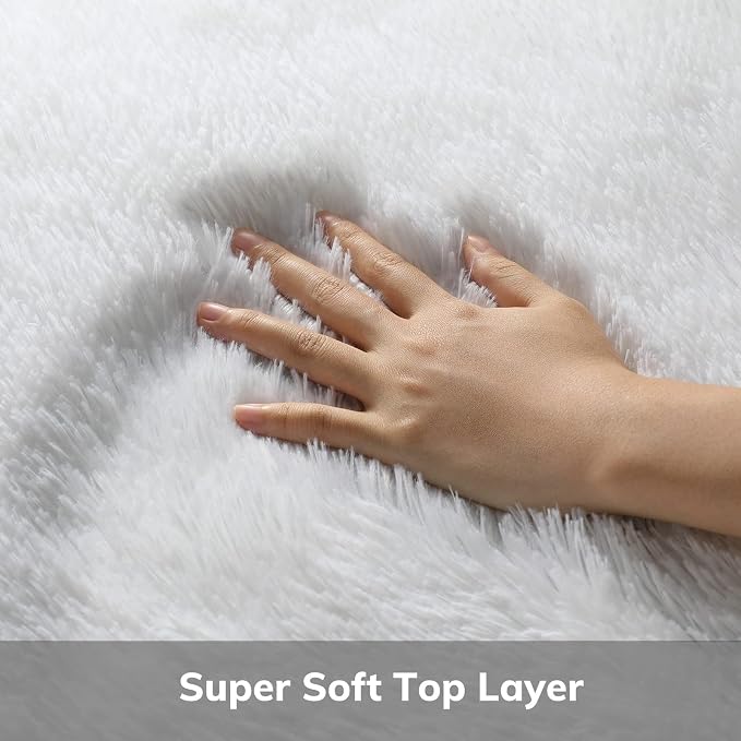 Ophanie Round Rug 4Ft White Circle Area Rug, Aesthetic Room Decor, Fluffy Fuzzy Bedroom Carpet, Plush Soft Shaggy Living Room Rugs for Kids Home, Nursery