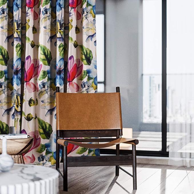 Taisier Home Stylish Living Elegant Abstract Colorful Curtains Printed,Multicoloured Curtains Print,Fashion Curtain 72 Inch Lenth for Bedroom(Floral Print Curtain 2 Pieces Set)