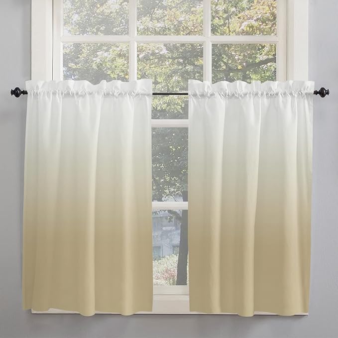 54 Inch Long Tier Curtains for Kitchen, Farm Yellow Gradient Bathroom Window Curtains Rod Pocket Short Curtains Window Treatment Tiers for Living Room Farmhouse 2 Panels