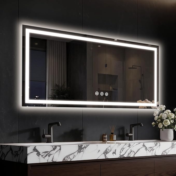 48X24 LED Bathroom Mirror with Lights, Anti-Fog, Backlit + Front Lit (CRI>90), Lighted Bathroom Vanity Mirror for Wall, Memory Function, Dimmable, Tempered Glass, Shatter-Proof