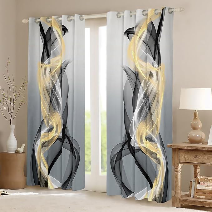 jejeloiu Grey Curtains for Bedroom Living Room Abstract Blackout Darkening Drapes Strip Lines Window Treatments, 2 Panels 52 x 96 Inch Geometric Modern Room Decor