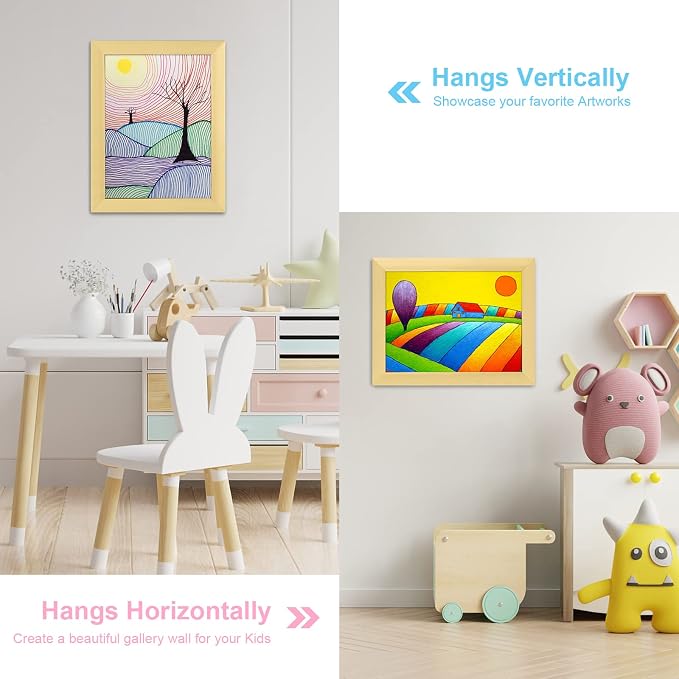 [2-Pack] Kids Art Frames, 8.5x11 Front Opening Kids Artwork Frames Changeable, Gold Artwork Display Storage Frame for Wall, Holds 50 Pcs, for 3D Picture, Crafts, Children Drawing, Hanging Art,