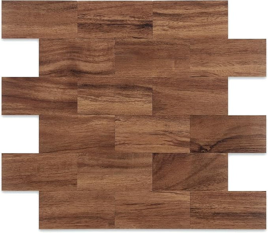 2026 New Upgrade Peel and Stick Backsplash Tile, Peel and Stick 11.34" X 11.57" Wall Tile for Kitchen, Bathroom, Fireplace, Laundry (Brown Woodgrain, 20 Packs)