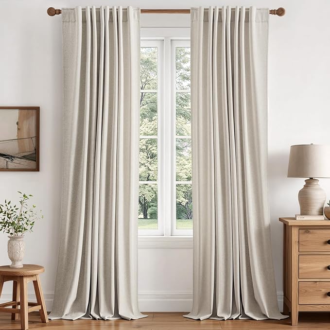 MIULEE 100% Blackout Linen Curtains for Bedroom 84 inches Long, Thermal Insulated Room Darkening Black Out Drapes for Living Room, Back Tab Rod Pocket, 2 Panels Set, 40 Wide x 84 Length, Beige