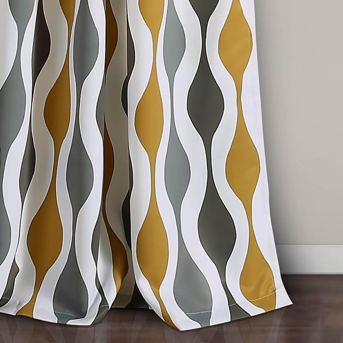 Lush Decor Mid Century Geo Light Filtering Window Curtain Panel Pair, 52" W x 84" L, Blue & Gray